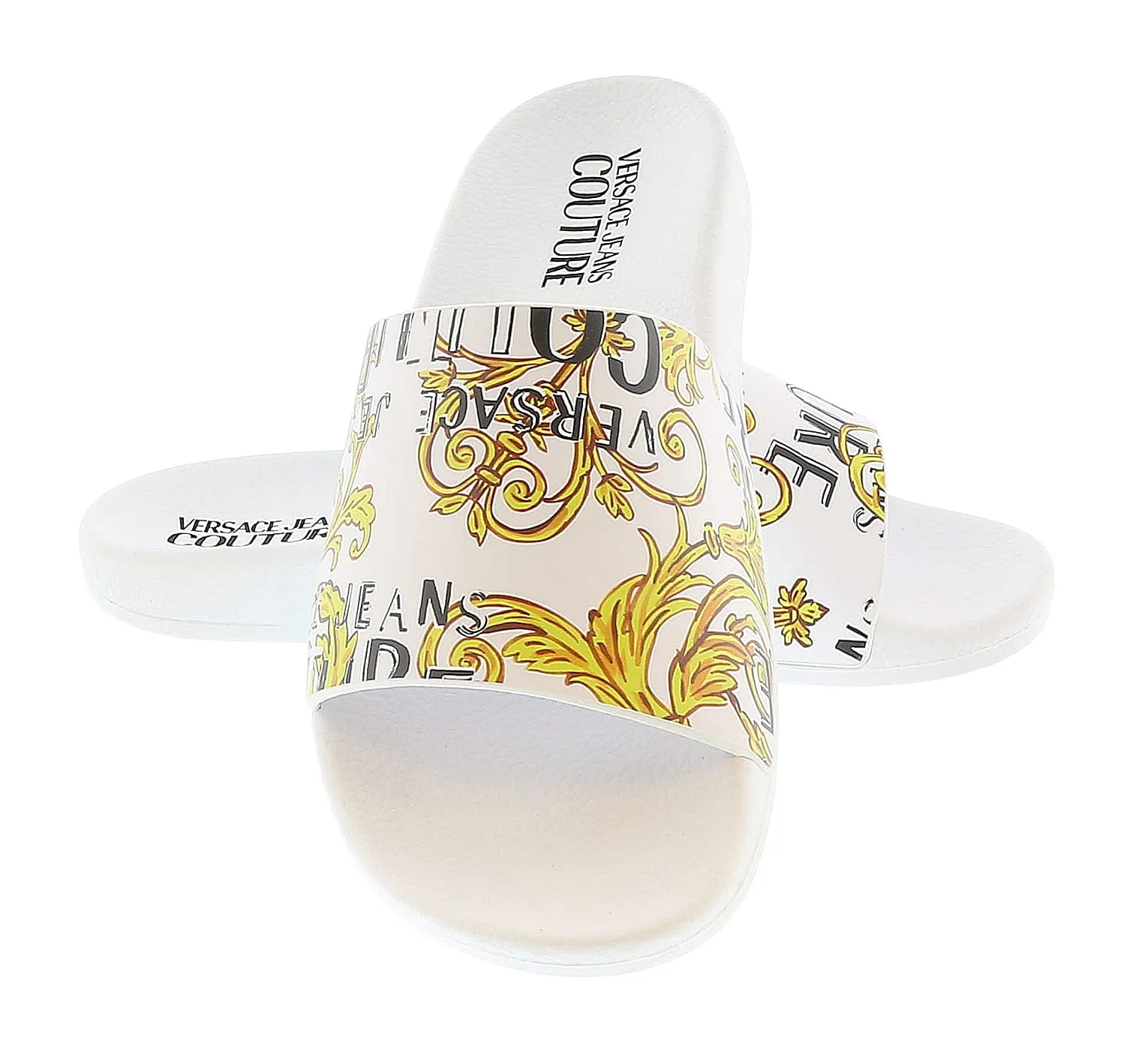 Versace Jeans Couture White Gold  Baroque Fashion Beach Slide-