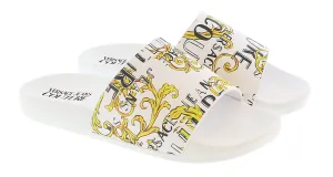Versace Jeans Couture White Gold  Baroque Fashion Beach Slide-