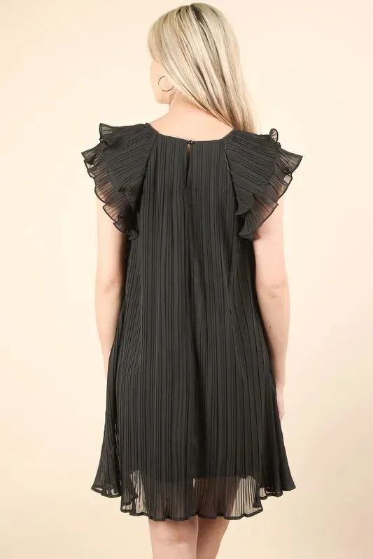 VERY J Plus Size Ruffle Sleeve Pleated Woven Mini Dress