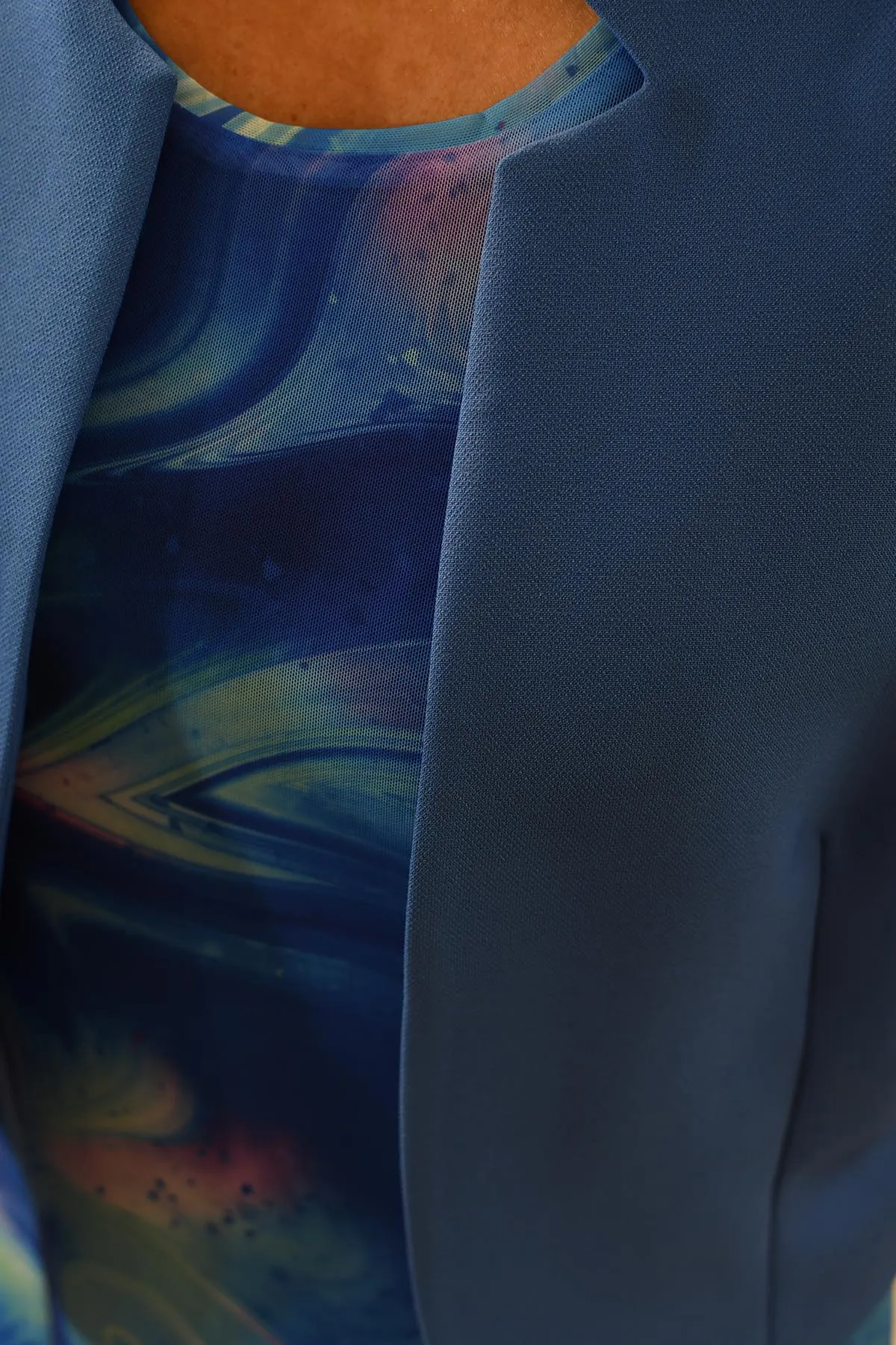 Via Veneto Cornflower Blue Swirl Pattern Dress With Bolero-V324