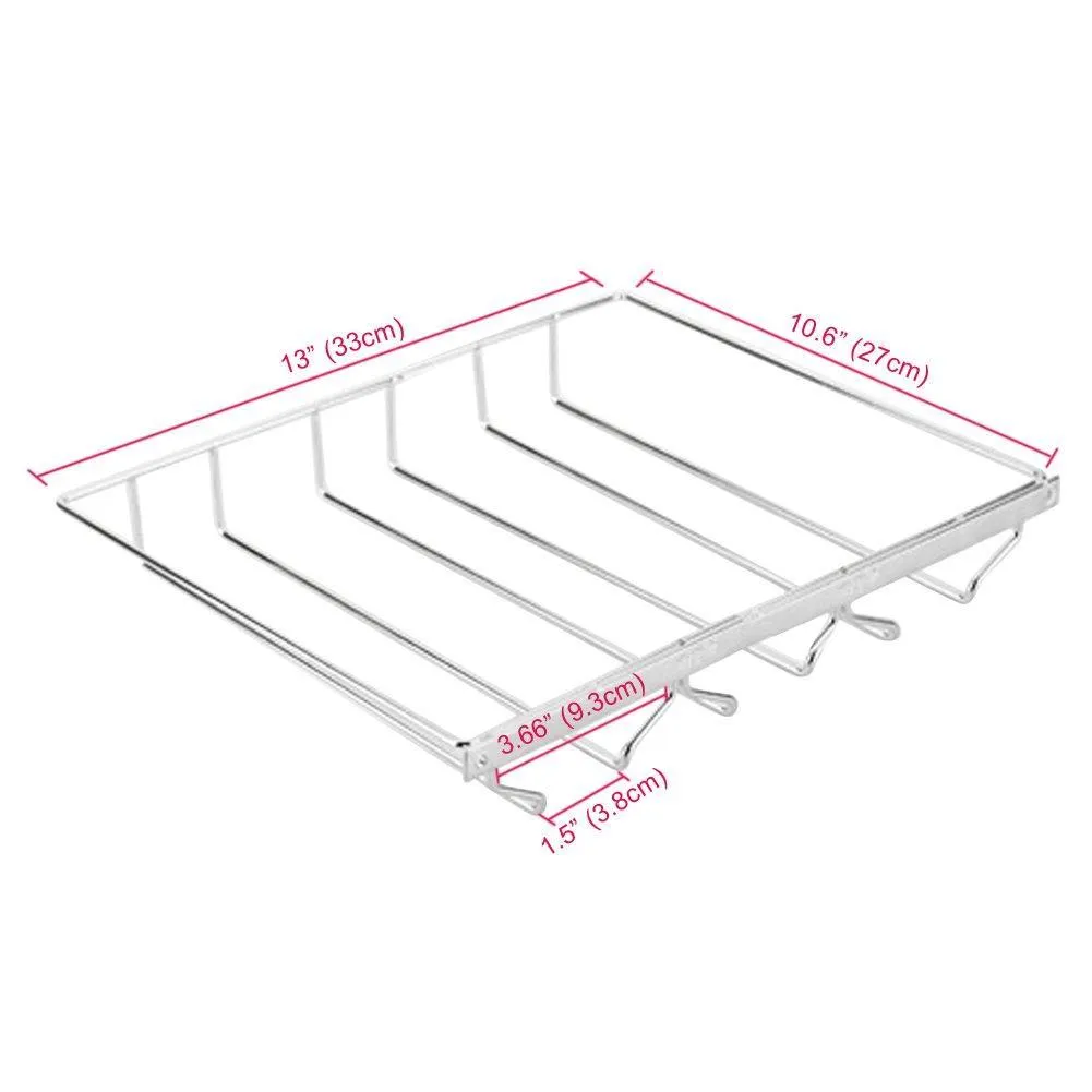 VOBAGA Stemware Racks 3 Rows Adjustable Stainless Steel Wine Glass Rack Stemware Hanger Bar Home Cup Glass Holder Dinnerware Kitchen Dining,Hold 9 Glasses