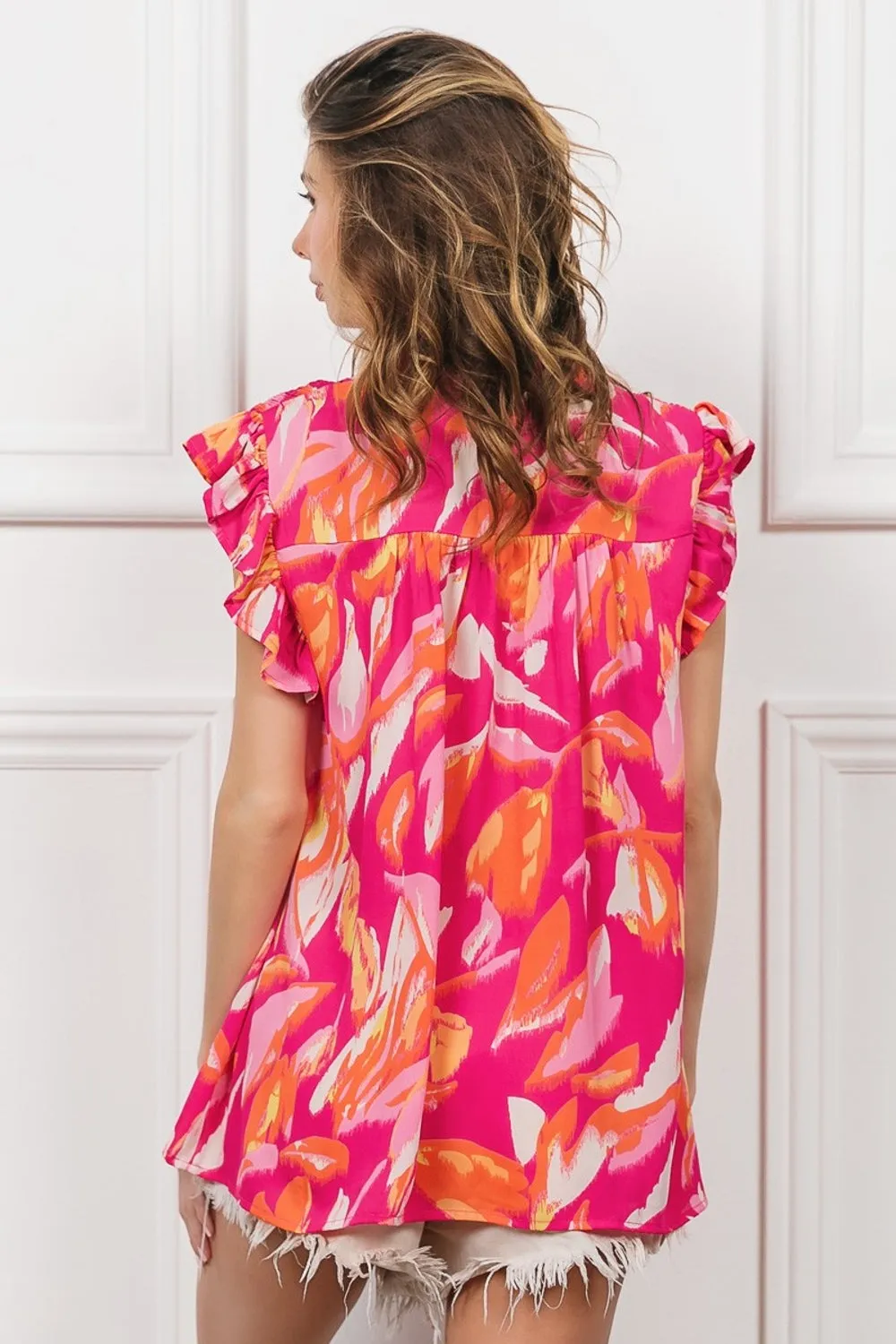 Women's BiBi Smocked Yoke Ruffled Floral Top